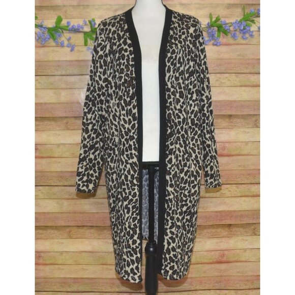 Sunshine & Rodeo Animal Leopard Print Open Front Long Cardigan Sweater Size XL - Picture 1 of 12